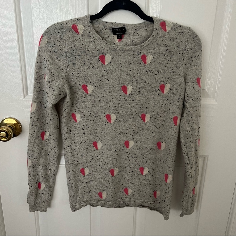 Talbots Gray and Pink Heart Sweater